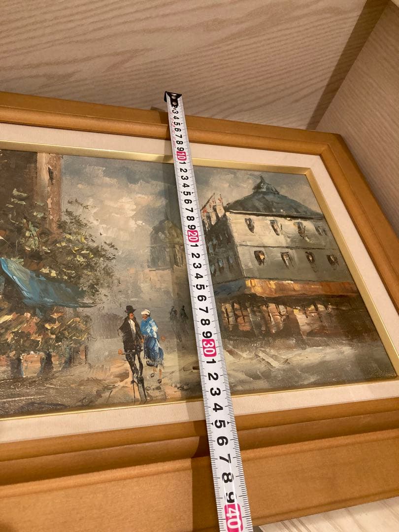 油彩画 街の風景 木製フレーム付きパリー モンマルトルの丘 カーン