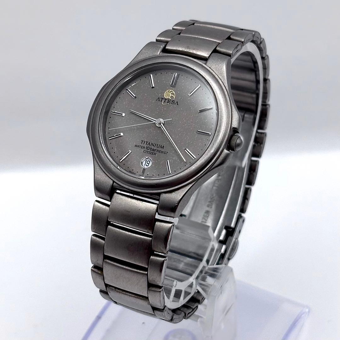 稼働品 新品電池 シチズン アテッサ デイト グレー チタン メンズ クォーツ