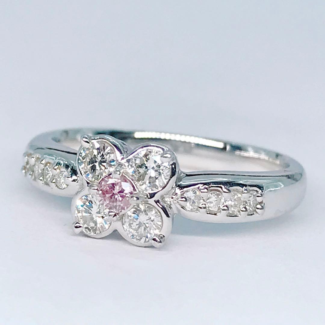 計0.42ct ピンクダイヤモンドリング PT900 フラワー 花 希少石 天然