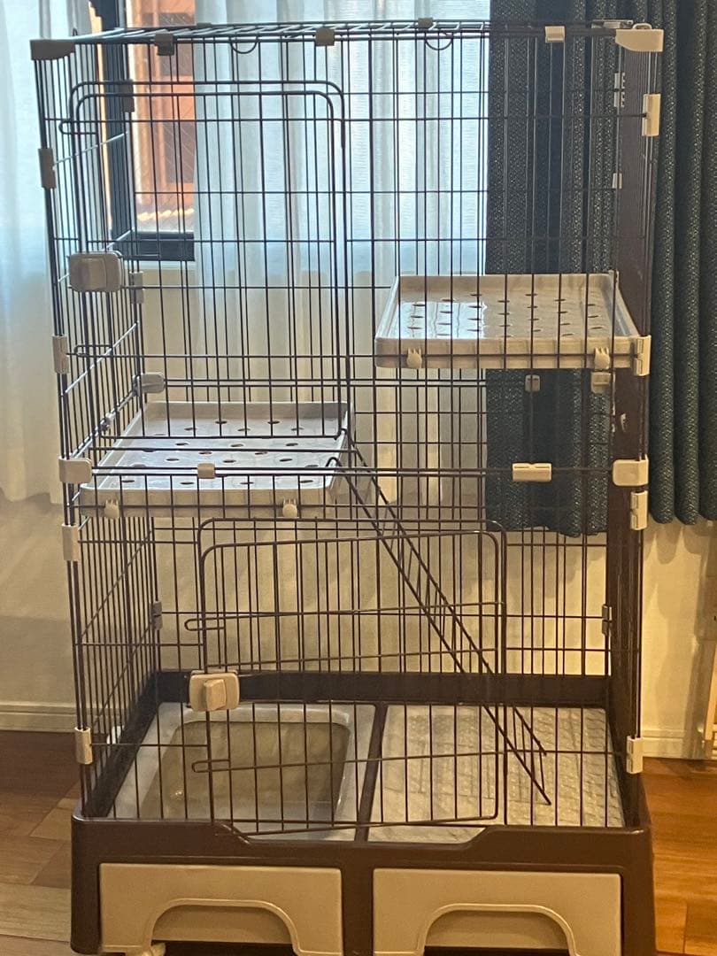 キャットケージ 2段構造 ブラウン/グレー