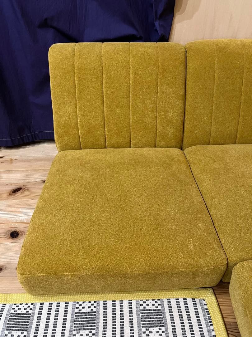 マスタード色 L字型ファブリックソファセット