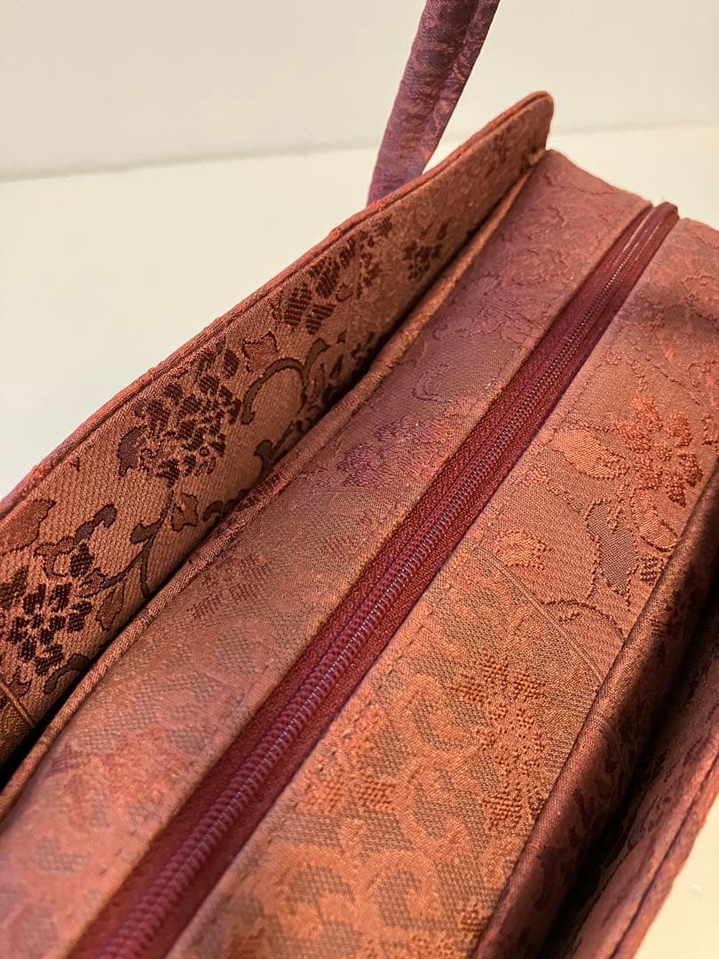 利休バッグ　花唐草模様織地