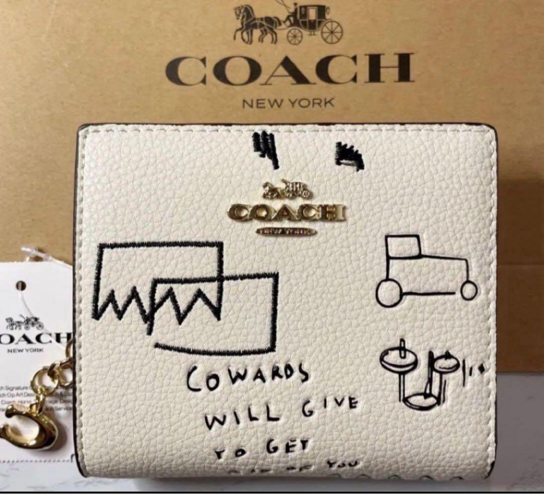 COACHパスキアコラボホワイト白二つ折り財布スナップウォレット.新品未