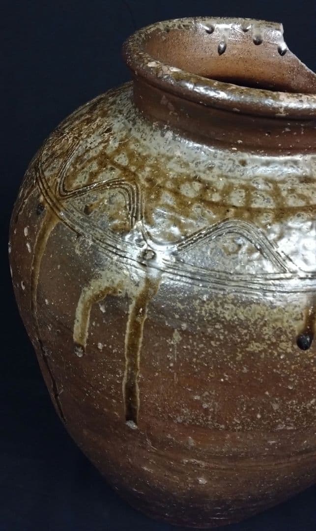 出来最高 備前 古備前 櫛目直線波状文 桂又三郎鑑定書 玉垂れ壷 窯