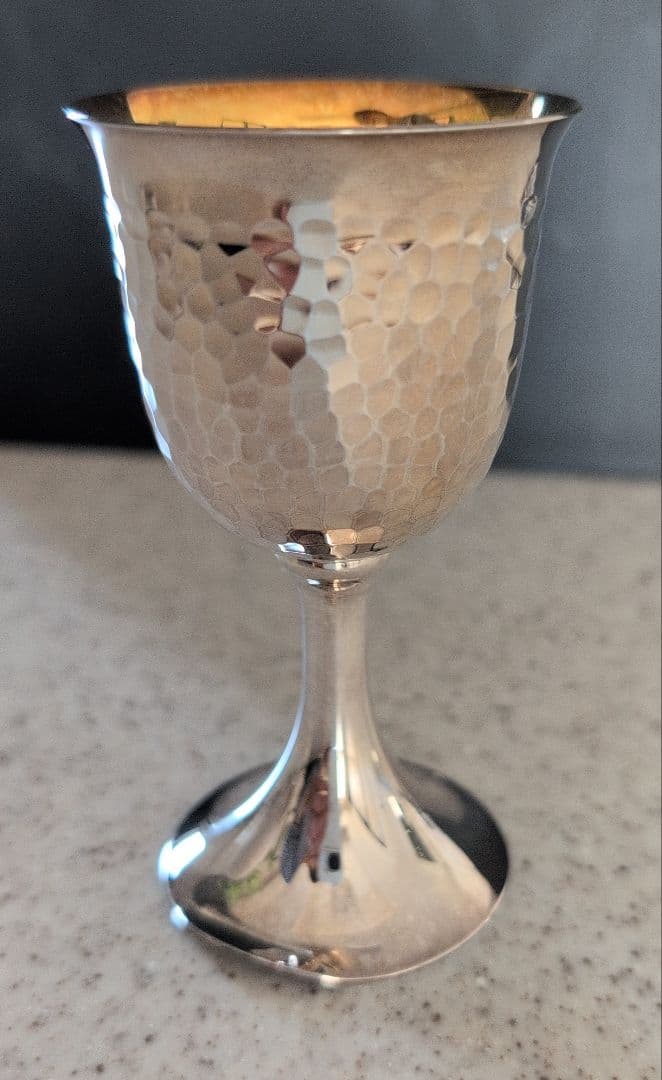 人間国宝 鍛金家 奥山峰石 銀製グラス silver杯 鎚目打ちワイングラス