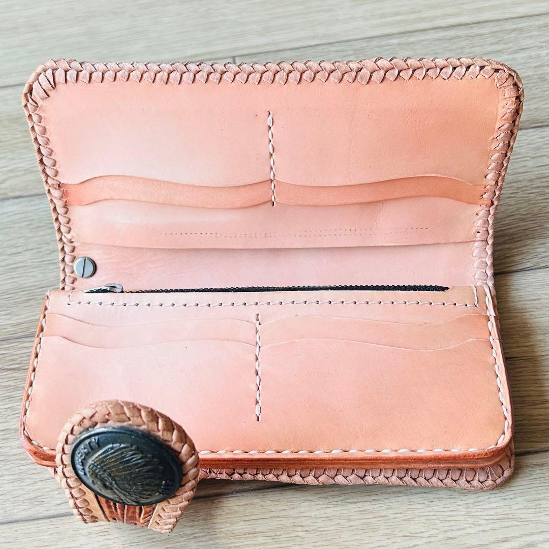 【新品】本革 牛革 カービング バイカーズウォレット ハンドメイド 長財布