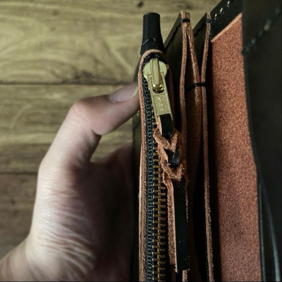 【としぽん】ミドルトラッカーウォレット 茶芯ブラック【お札を折らずに収納】