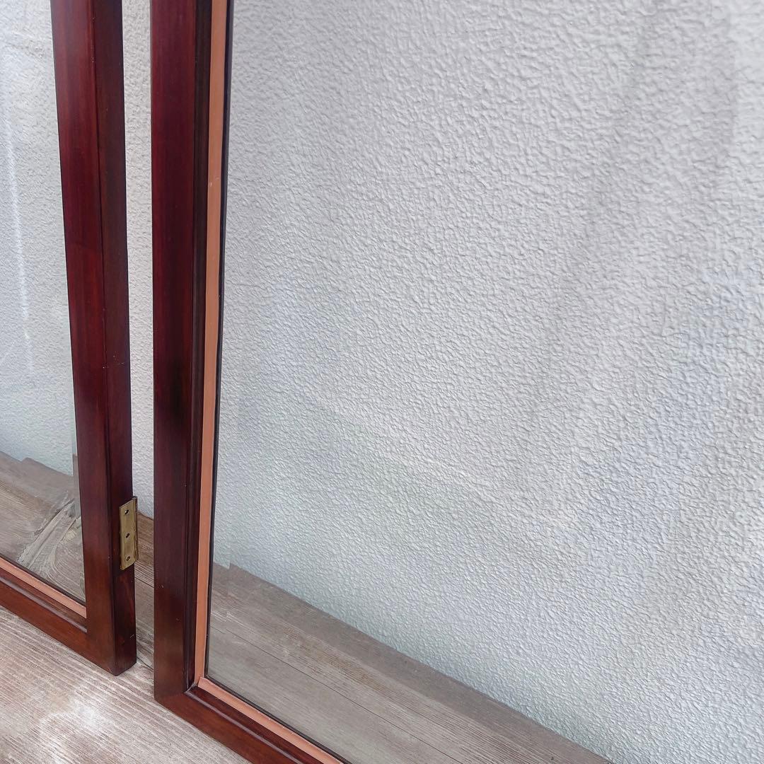 美品 中国の古い装飾扉 ドア 竹模様 木製 観音扉 両面ガラス 建具