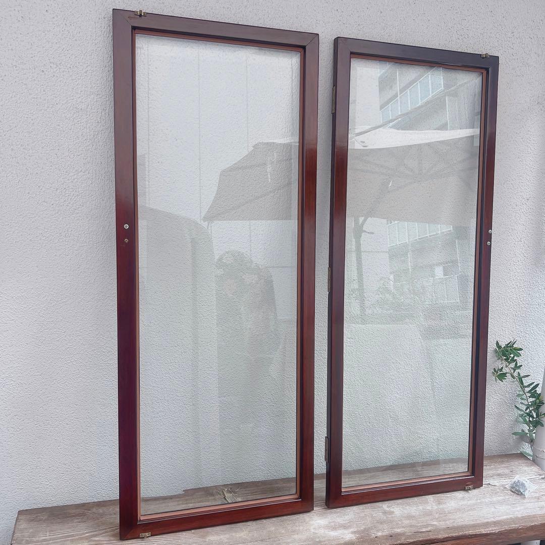 美品 中国の古い装飾扉 ドア 竹模様 木製 観音扉 両面ガラス 建具