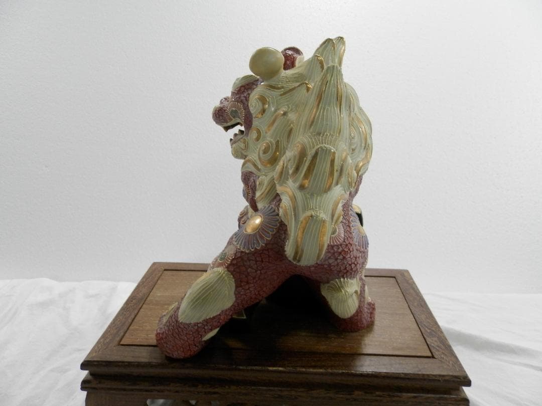 時代物 九谷焼  金彩 色絵  狛犬  唐獅子 小槌獅子 縁起物 魔除け 陶器