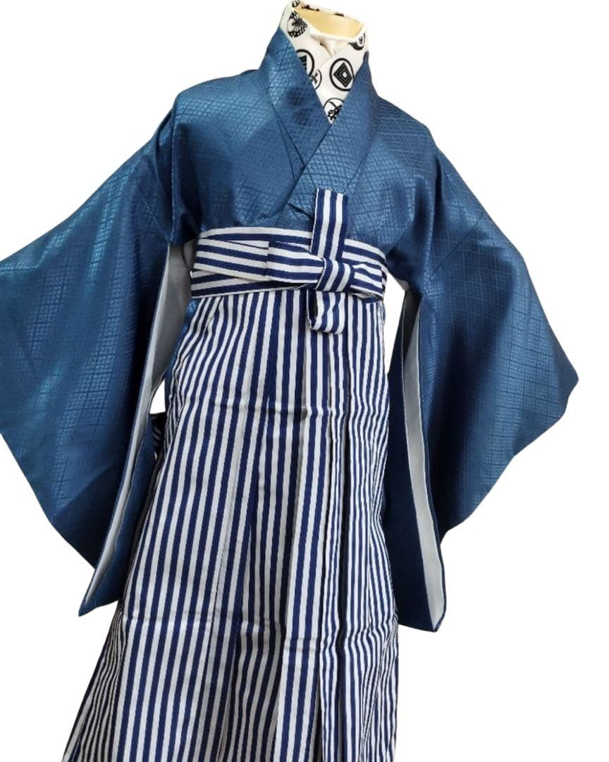 子供用 兜　刺繍 和装 青色　兄弟　リンクコーデ