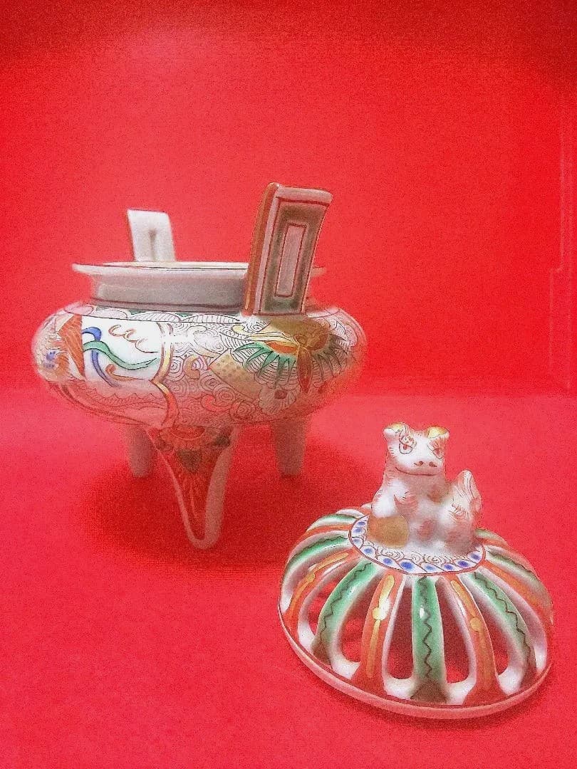 獅子摘 耳付足高 三足 香炉 角福　香道具 古美術 骨董品