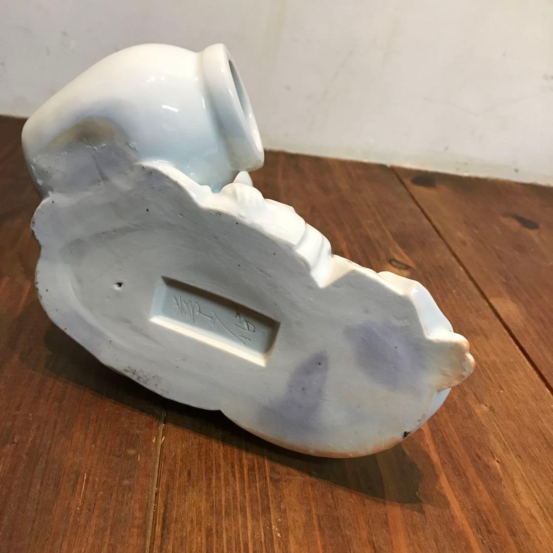 美品 陶器 慈山伯 猩々 白磁 置物 オブジェ 当時物 丁寧な作り