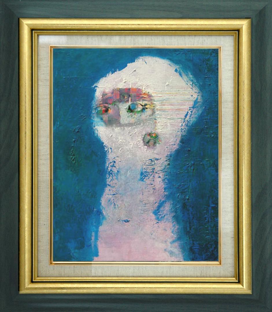 メルカリ 絵画絵 額付き (銀）油絵uF6-050320可愛い子猫と女の子 油絵