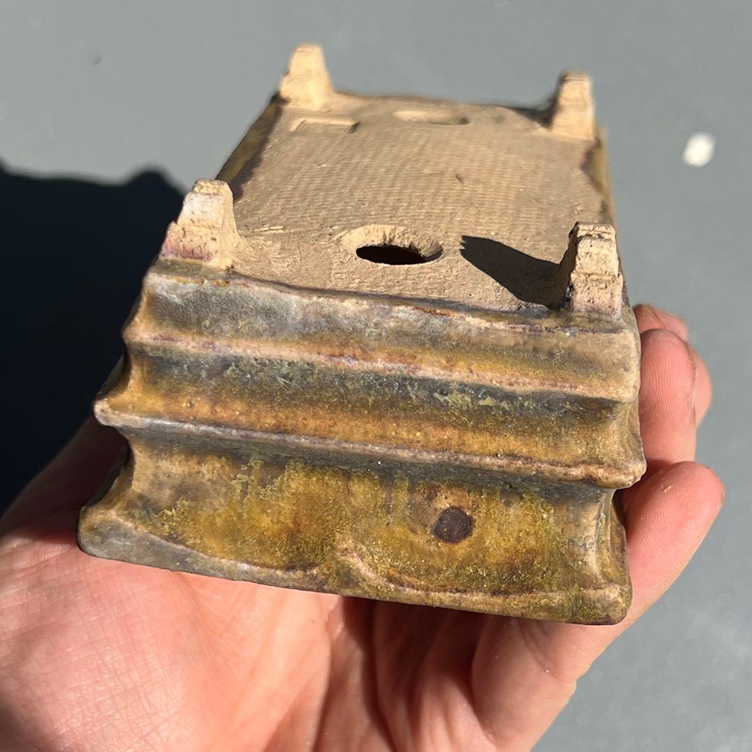 732.日本古鉢 飴釉長方 盆栽鉢 植木鉢 小品盆鉢13.8*7.8*5.2cm