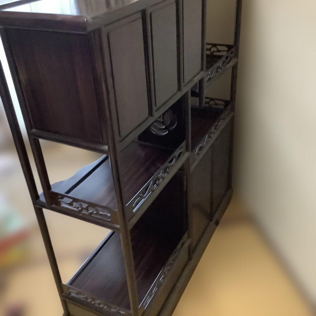 美品 レトロ 飾り棚 違い棚 茶棚 茶道 紫檀 木製 和家具 彫刻