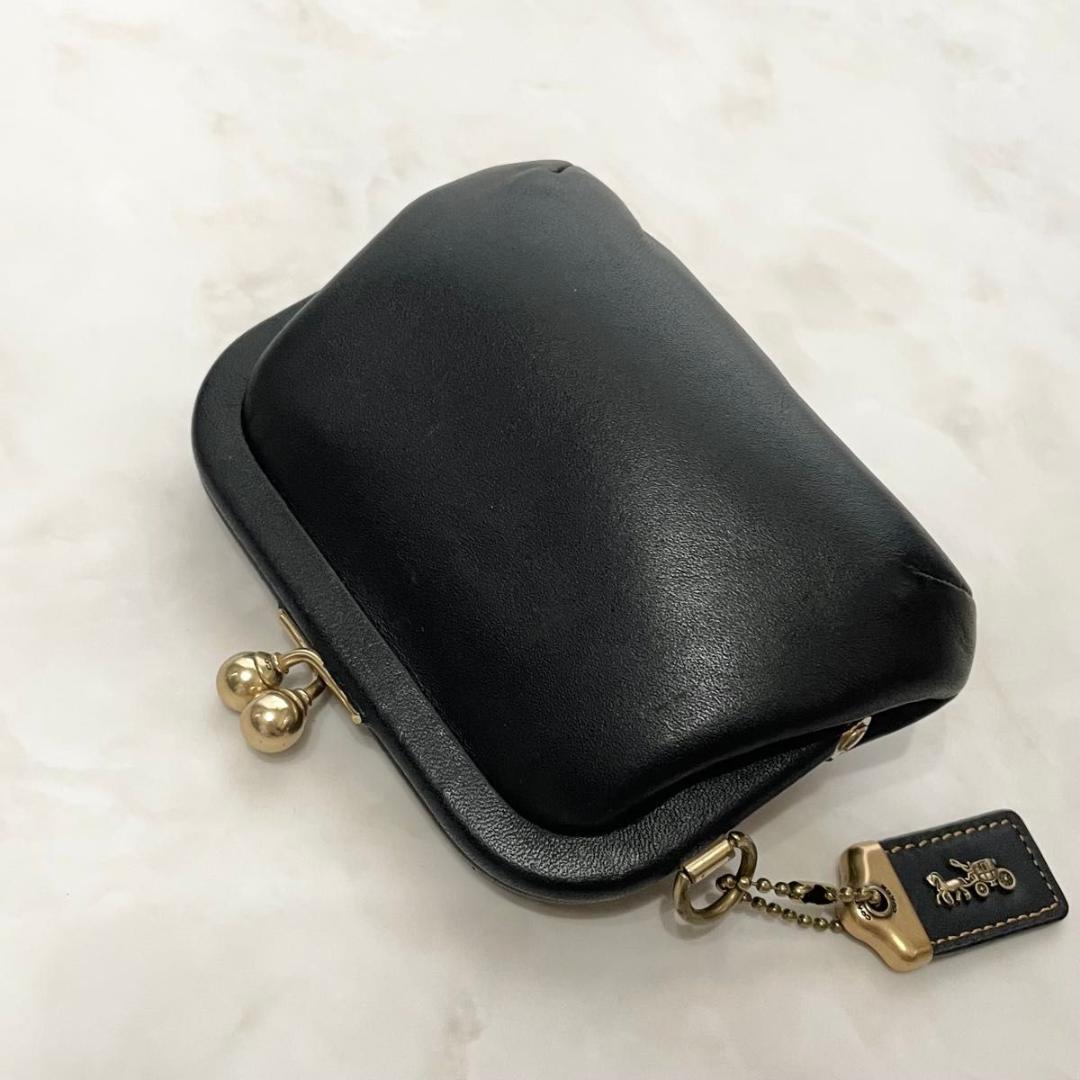 小物 COACH Leather Coin Purse Kiss Lock Black