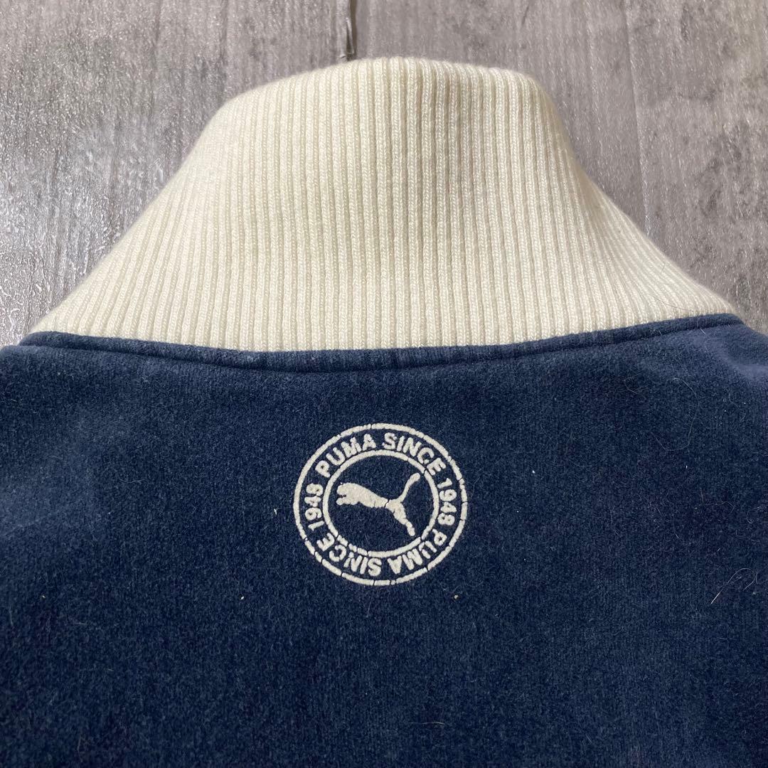 00s PUMA ベロア 中綿ジャケット リバーシブル 紺 白 XL プーマ ベロア