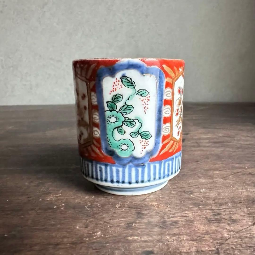 古伊万里色絵窓絵岩に東屋笹に花の図蕎麦猪口351AS-fbmr