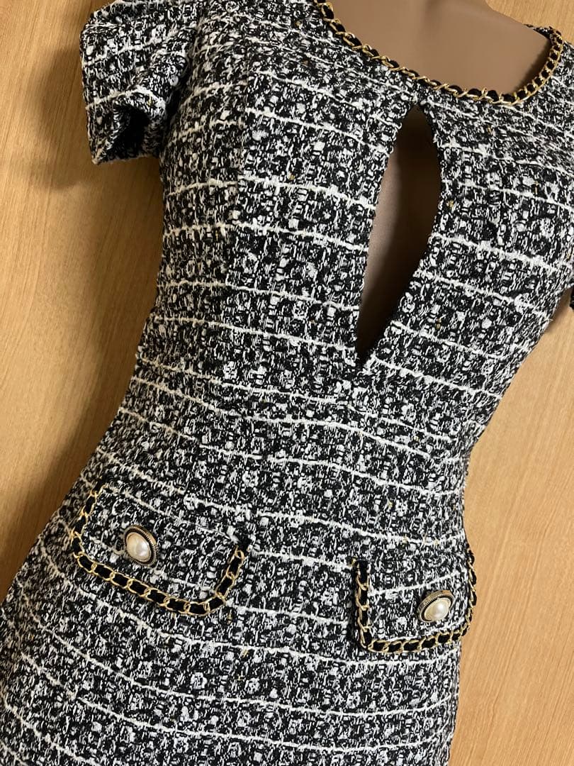 ゴールドチェーン✖️バストホールツイードドレスbkXS