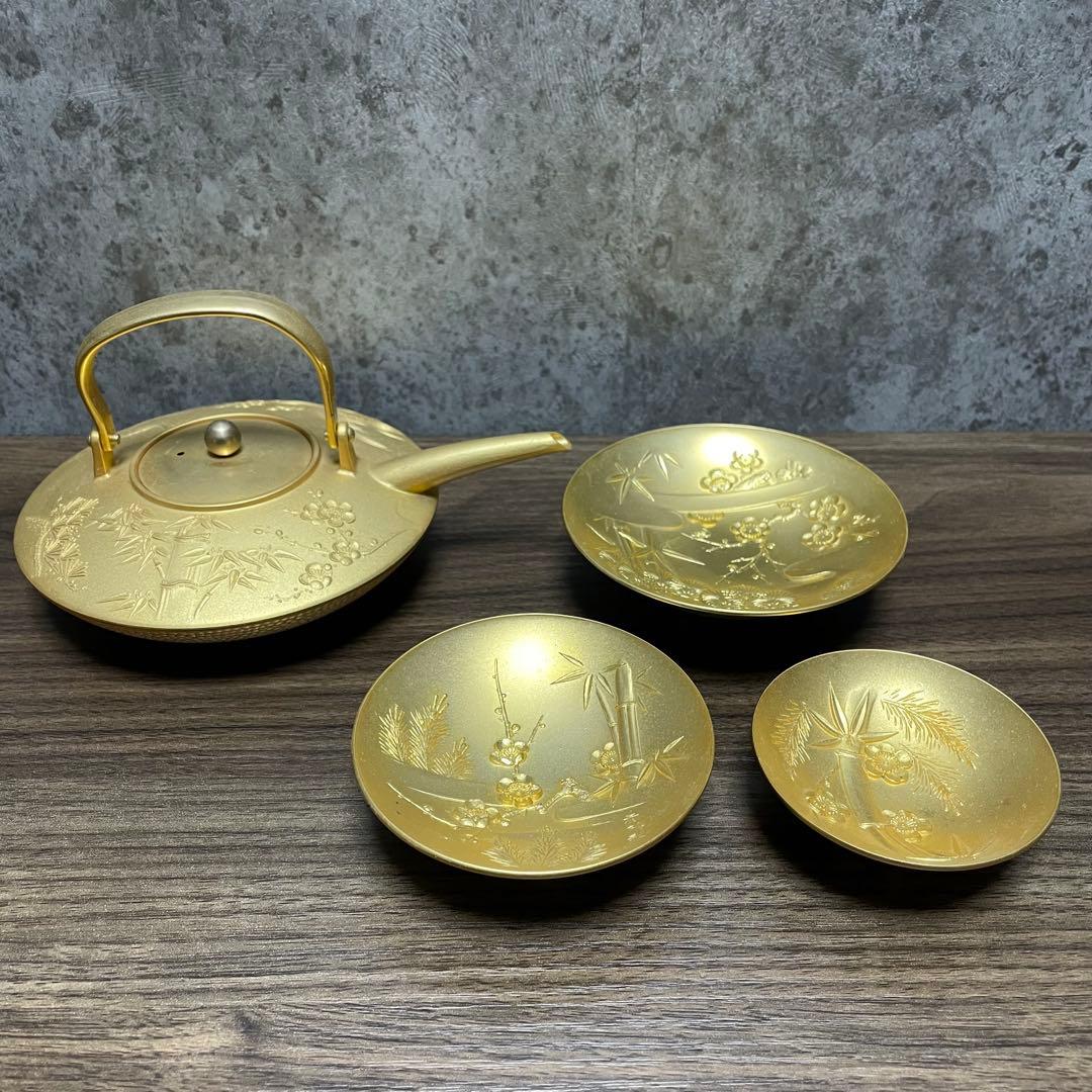 【天皇陛下御即位50年記念】24KGP 黄金酒器 フルセット銚子燗鍋盃プレート付