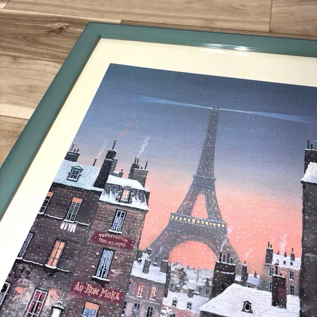 ミッシェル ドラクロワ 夕暮れのエッフェル塔 額入りポスター - 絵画一