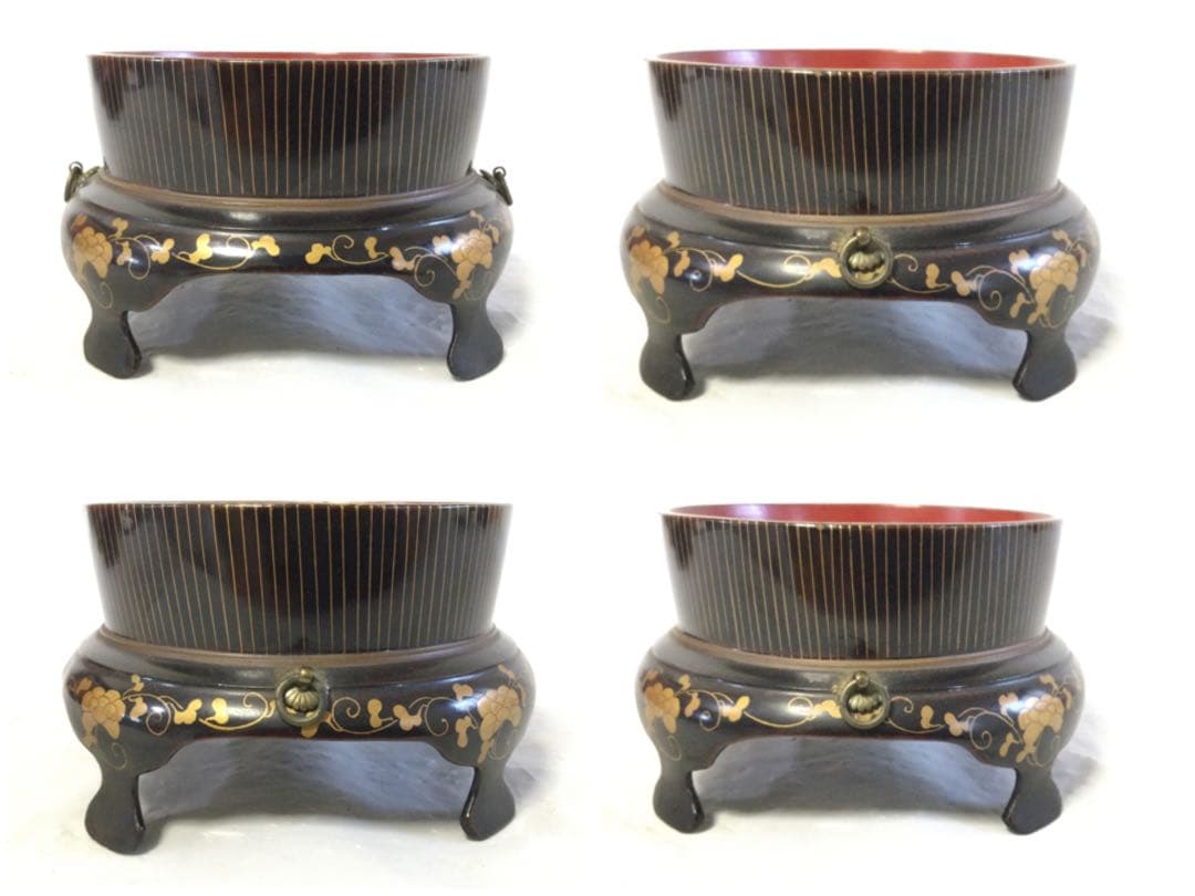 漆芸 鳳凰蒔絵 足付段重 蓋物 骨董 時代物 Mラ