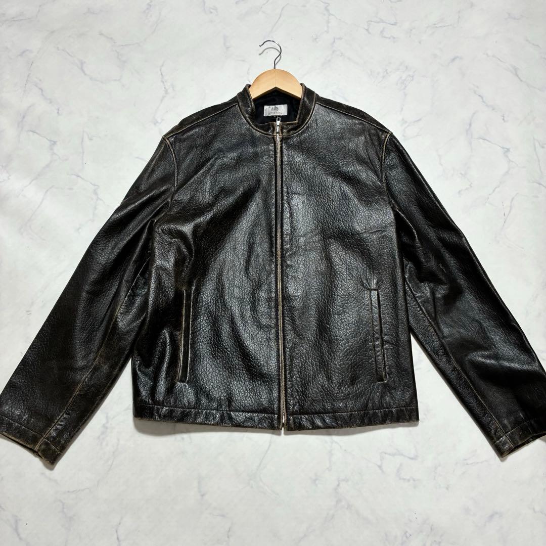 美品✨エイジング加工 シングル ライダースジャケット 羊革 ブラック XL 50