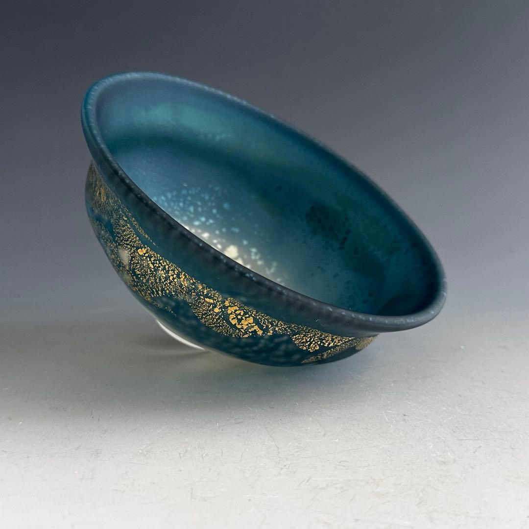 茶道具 彩色金銀箔入 クリスタル 茶碗 大川薫 共箱 ガラス 硝子 夏茶碗