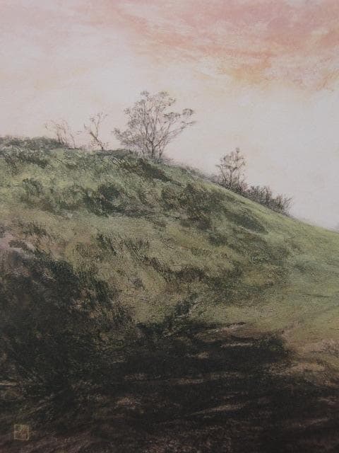 小松謙一、【あさの丘に】、希少な額装用画集より、新品額装付、状態良好