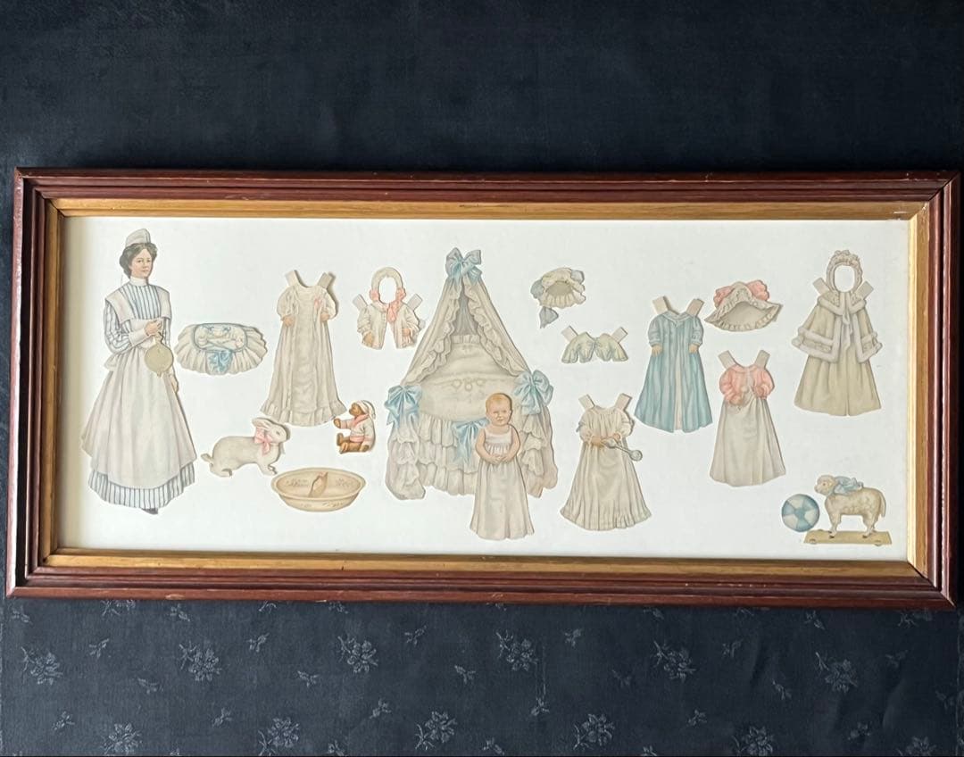 アンティークヴィクトリアンガラスフレーム壁掛け額装飾ペーパードール