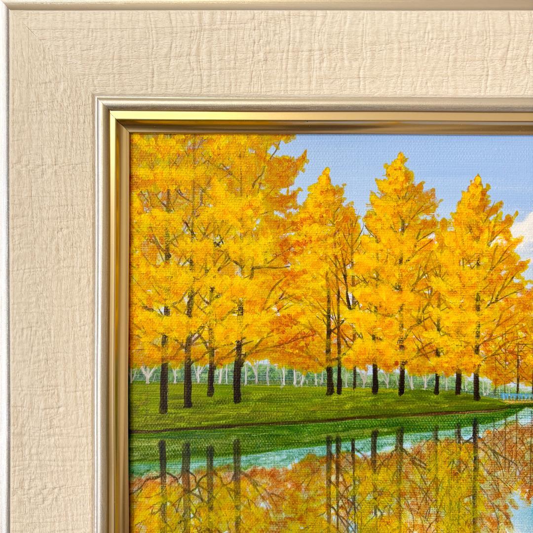 アクリル画　原画　「オータムパーク02」額縁付き　F4サイズ　風景画