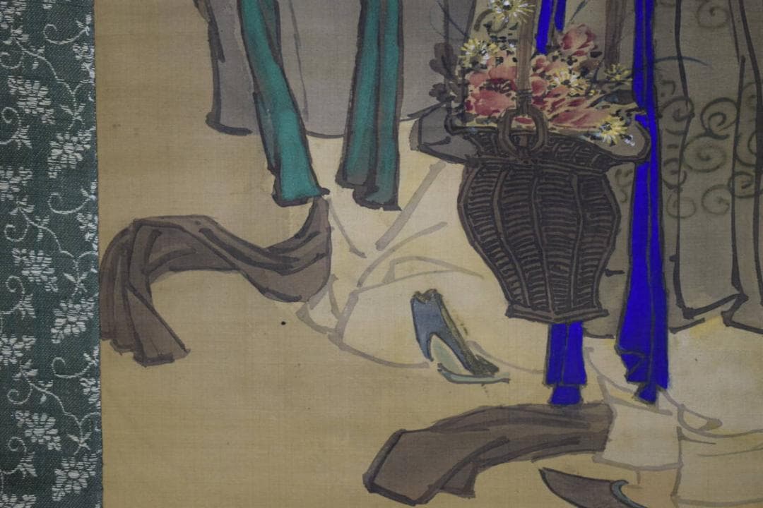 真作/旭山/陳人/美人画/金泥/布袋屋掛軸HH-893