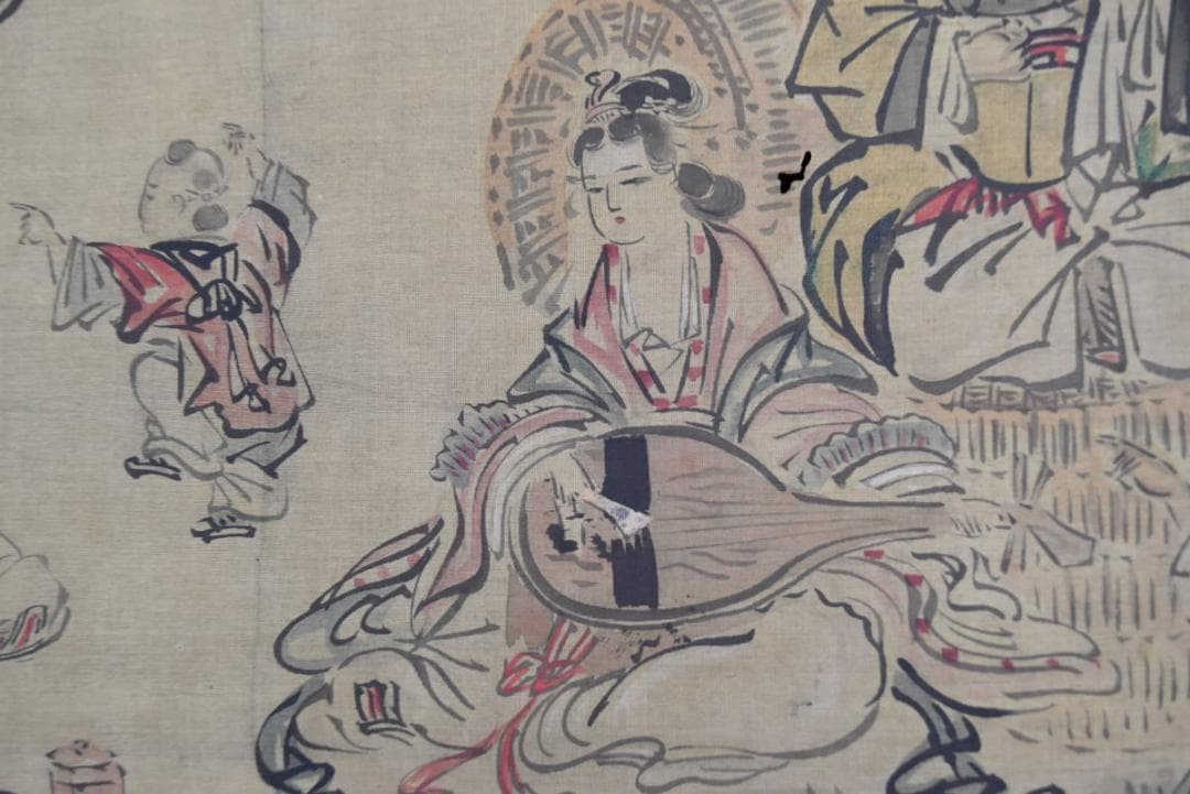 【真作】狩野探林守美/七福神/唐子図/掛軸☆宝船☆AB-333