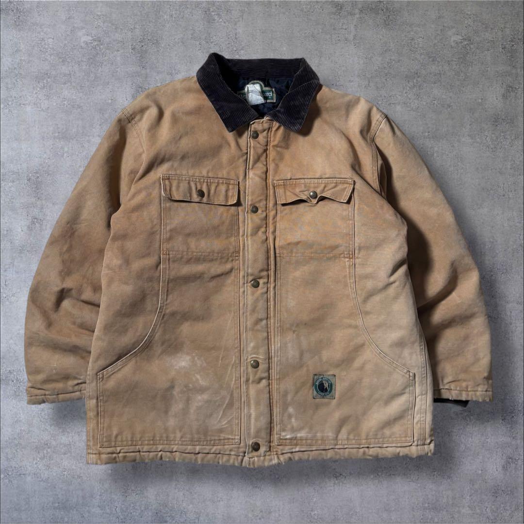 古着ダックジャケットトラディショナルコートキャメルブラウンコーデュロイ襟アメカジ