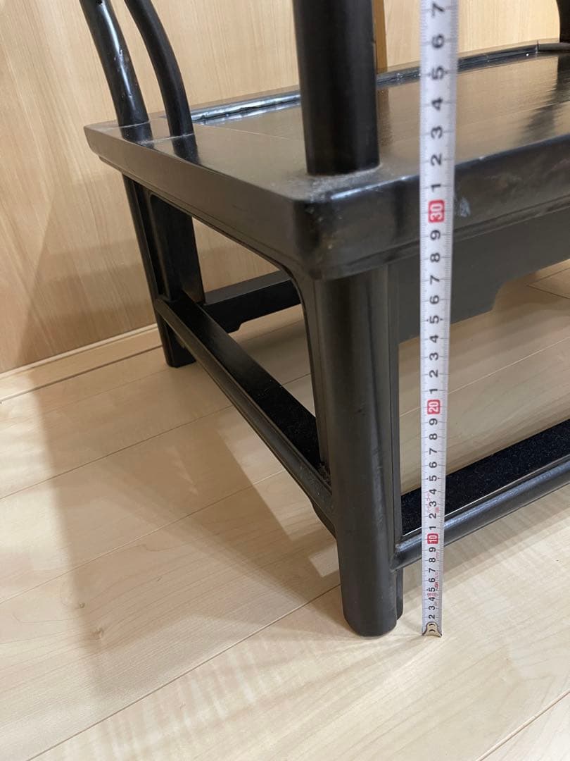 彫刻入り黒色木製座椅子 座卓ちゃぶ台四角