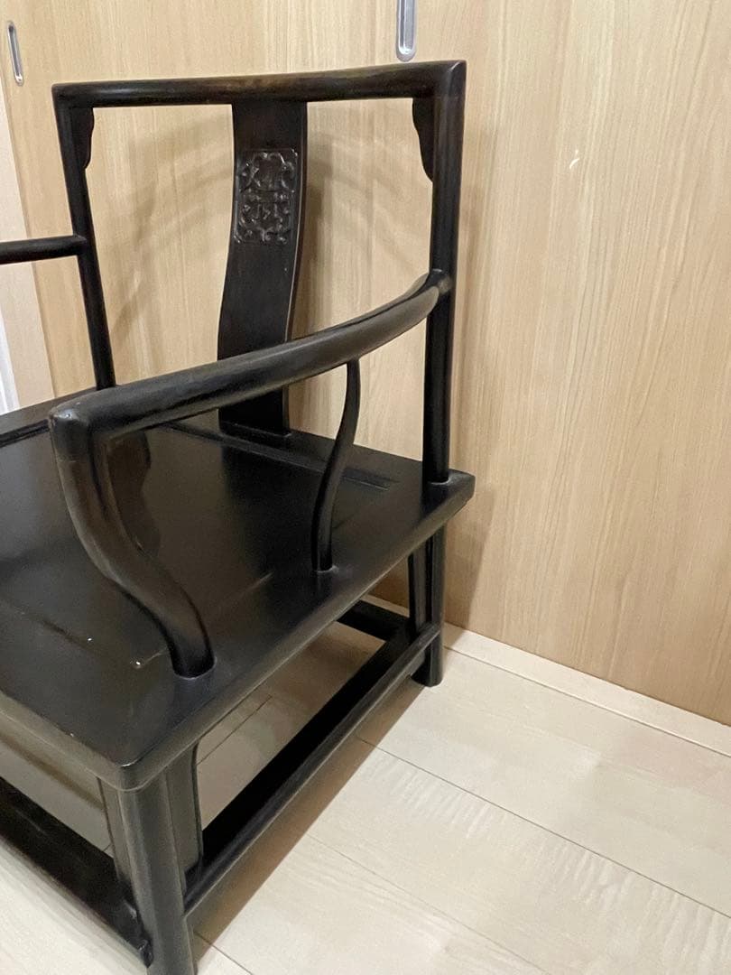 彫刻入り黒色木製座椅子 座卓ちゃぶ台四角