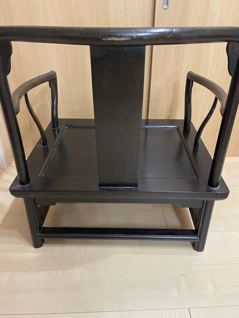 彫刻入り黒色木製座椅子 座卓ちゃぶ台四角