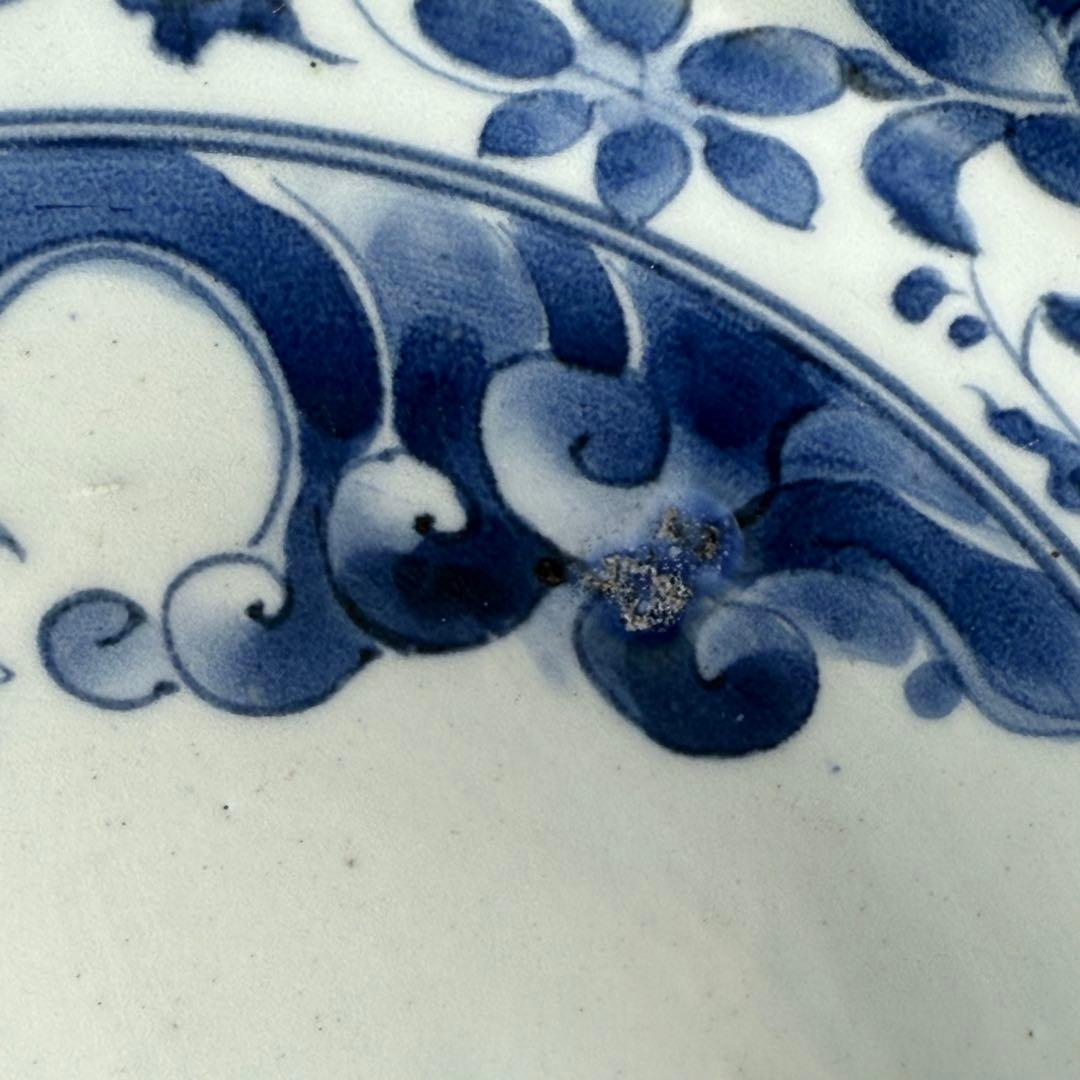 古伊万里　藍九谷様式　染付水鳥花図尺皿　31.5cm　裏唐草文　江戸中期　蒐集家