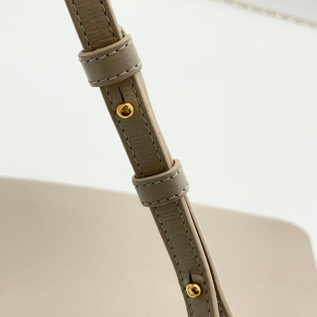 CELINE トリオ ラージ レザー ショルダーバッグ ライドグレー