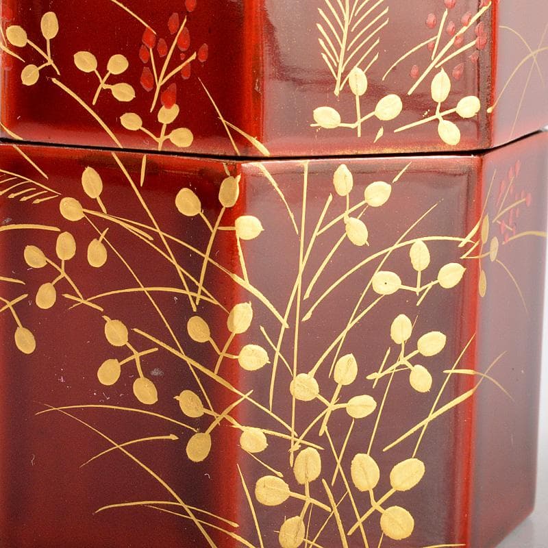 茶道具　塗師　千穂造　井伊大老好　萩に雁蒔絵　八角棗　共箱　V　5864