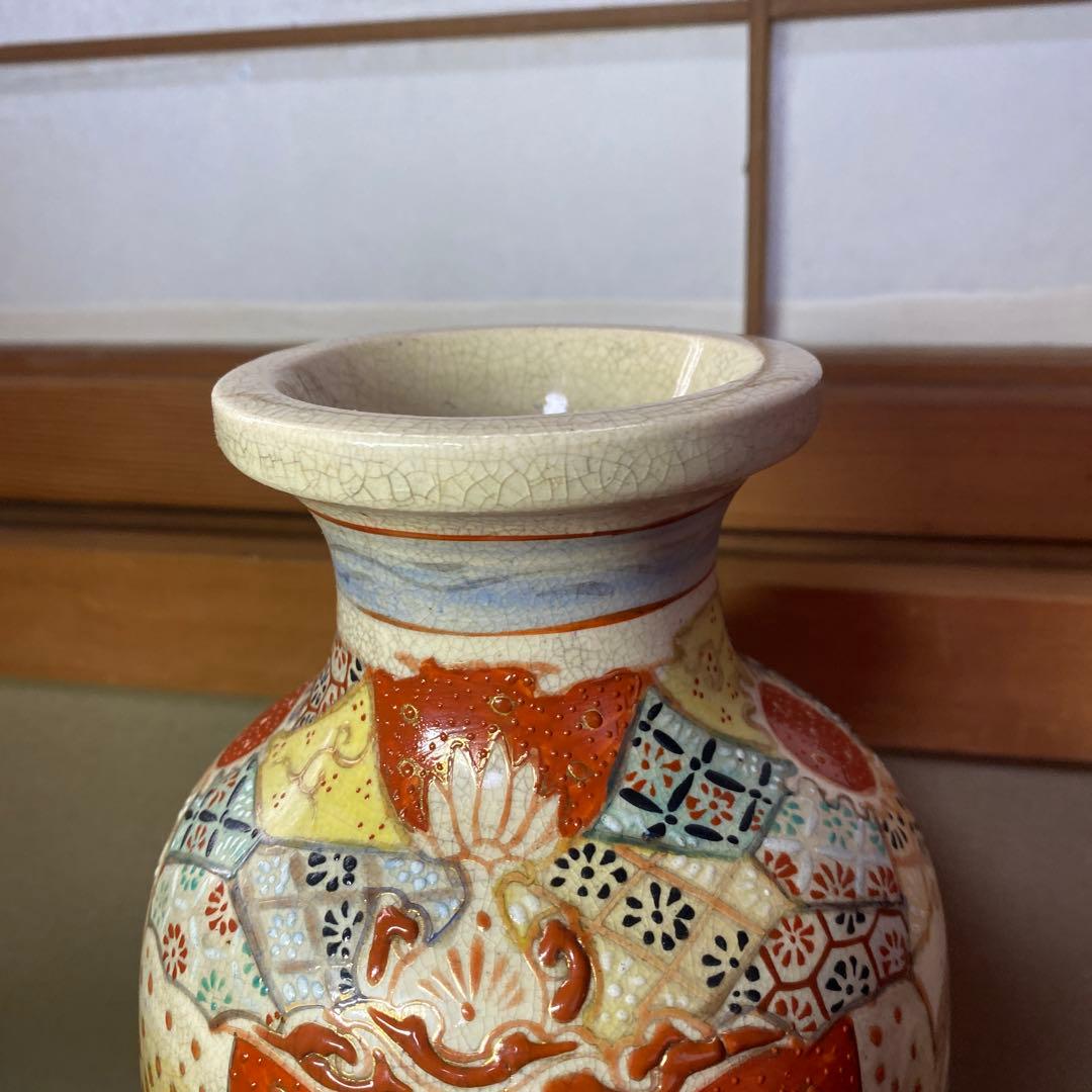 明治薩摩焼　薩摩藩武士図花瓶31cm14cm