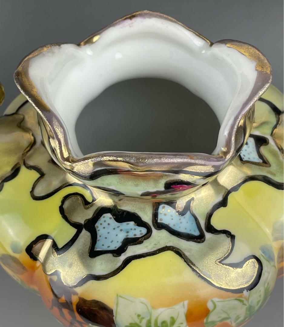 【大型】オールドノリタケ ２８．７cm 薔薇紋花瓶 金彩 金盛り マッスル