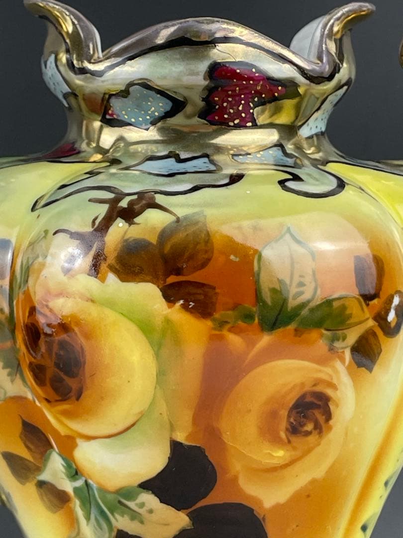 【大型】オールドノリタケ ２８．７cm 薔薇紋花瓶 金彩 金盛り マッスル