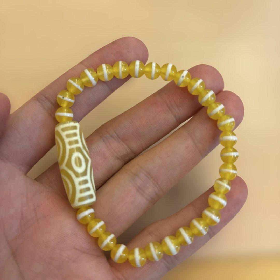 希少！チベットの老玉髄龍眼天珠！線天珠！黄色！ジュワーンとくる！