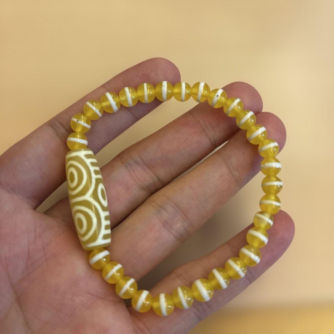 希少！チベットの老玉髄龍眼天珠！線天珠！黄色！ジュワーンとくる！