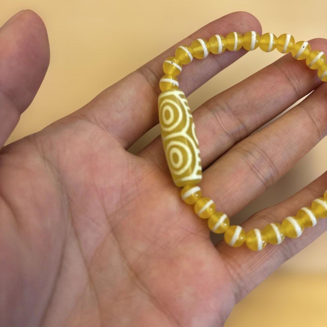 希少！チベットの老玉髄龍眼天珠！線天珠！黄色！ジュワーンとくる！