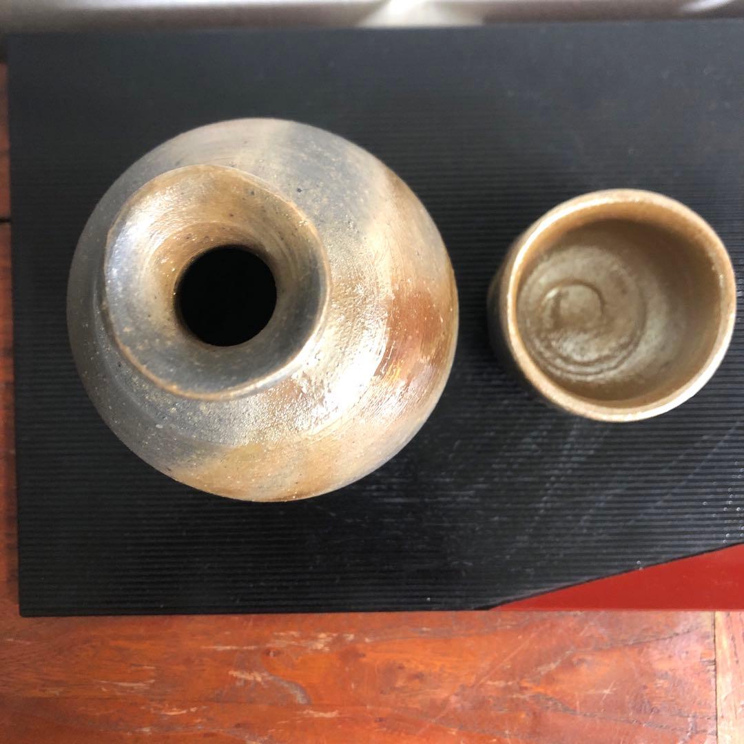 備前焼　柴岡守　徳利　ぐい　セット　箱　骨董　酒器　一輪挿し　花器