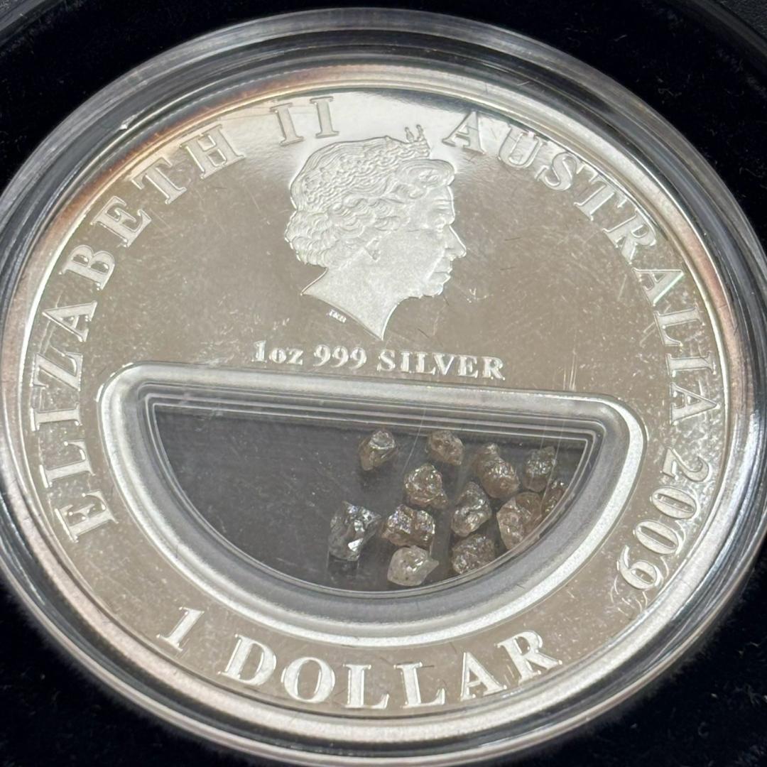 091:オーストラリア 2009年1ドル銀貨1ozエリザベスⅡダイヤ原石入