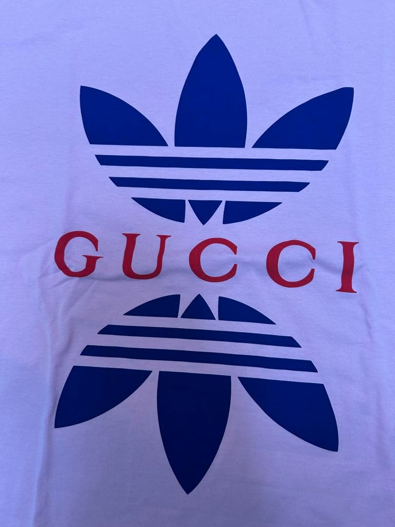 GUCCI × adidas コラボ Tシャツ ピンク XL トレフォイルロゴ 4i12